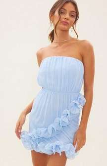 NWOT  Ruched Frilled Hem Mini Dress - Size Large - Baby Blue - Summer!