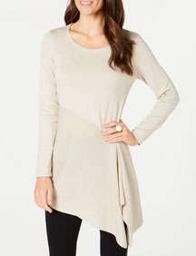 Alfani Asymmetrical Metallic Beige Womens Long Sleeve Shirt Size Extra Large