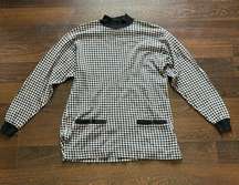 Liz Wear Vintage Mock Neck Long Sleeve Top Houndstooth Small