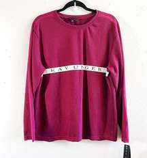 Kay Unger Top Magenta Long Sleeve Soft Knit Mesh Panel Logo Pullover T Sz L NWT