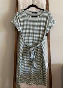 NWOT Fashion from  white & sage green striped tee shirt midi dress