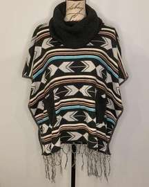 Double Zero wool blend cowl neck poncho sweater M