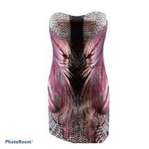 Pink Feather Print Strapless Mini Bodycon Dress Size Small