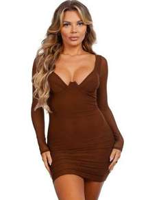 Tic Toc Brown Long Sleeve Mesh Bodycon Mini / M NWOT