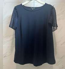 Adrianna papell clip for flutter sleeve top navy