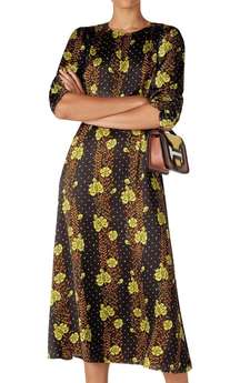 & Soda Starwatcher Midi Dress XL Yellow Floral Printed Star Moon