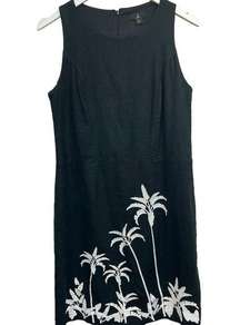 Jason Wu Linen Blend Shift Dress Black 12 Sleeveless Palm Floral Embroidered