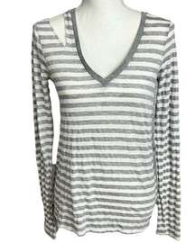 Manhattan V Neck Tee Size S Heather Grey Stripe Shoulder Cut Out