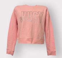 JUICY NEW Y2K Oversized Crop Sweater Womens sz S Pink Logo Pullover Long Sleeves