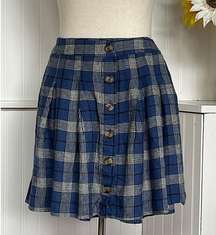 American Eagle  Blue & White Plaid Pleated Mini Skirt