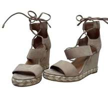 Roberta Ghillie Sandals 7M Beige Strappy Wedge Heel Rope Detail Shoes