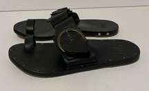 Beek Swift Handmade Leather Toe Ring Buckle Black Sandals Size 6