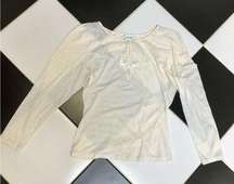 Vintage 80s 90s Natori Sheer Lace Top Button Scoop Neck Cream Ivory White Small