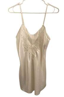Vintage Dentelle Satin Nightgown Slip in White - Small
