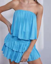 Blue Tube Top Ruffle Romper