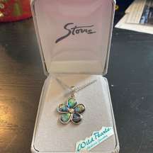 NWT abalone daisy necklace with rhinestone center.