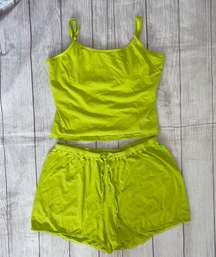 women L modern fit 2 piece tank top/shorts pajama set green