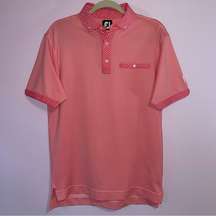 FootJoy Pink Golf Polo Polkadot Short Sleeve Button Collar Size Medium