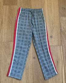 Checkered Pants w/ Red & White Stripe on Side Size S Elastic Waistband