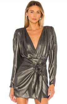 The Dore Silver Front Tie Long Sleeve Mini Dress