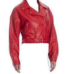 Avec Les Filles Average Les Filled Oversized Faux Leather Cropped Biker Jacket