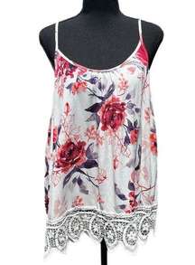 If You Were With Me Floral Tank Top with Crochet Detail- Ivory