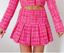 Day + Moon hot pink tweed pleated mini skirt size medium NEW