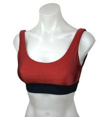 Koral Orange Satin Mesh Colorblock Scoop Neck Workout Athletic Sports Bra Sz XS