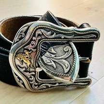 Tony Lama Westerly Belt black Size 36 Leather Tooled Western Cowboy