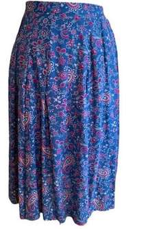 Vintage Liz Claiborne Skirt Blue Purple Printed Paisley Deadstock Pleated Midi