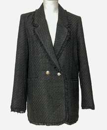 MNG Mango Black Tweed Blazer Suit Jacket Size XL; measurements in pictures