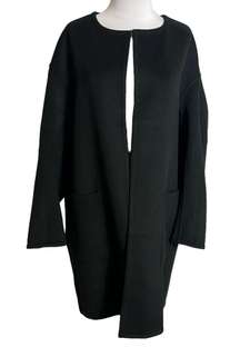 Vince Reversible Two Face Wool-Cashmere Open Placket Coat black Sz M