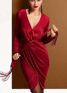 Altuzarra for Target Red Tassel Tie Waist V-Neck Satin Wrap Dress Size XS