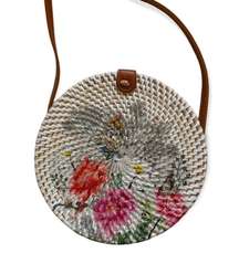 Floral Print Handwoven Rattan Crossbody Bag