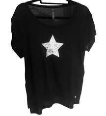 Gottex Womens Crew Neck Short Sleeve Star Basic Tee, Athleisure Top Black S