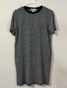 Cotton Emporium Black White Striped Tee Shirt Dress With Pockets S