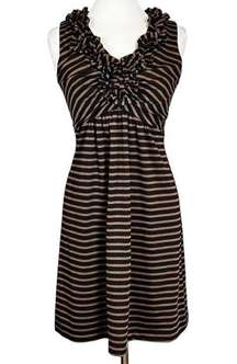 TIANA B A-Line Empire Waist Sleeveless Striped Ruffle Embellished V-Neck Dress