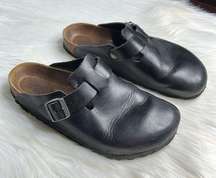 Black Leather Boston Clogs