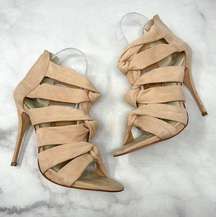 NEW Elizabeth & James Love 100% Leather Nude Strappy Sandal Heels Designer 8