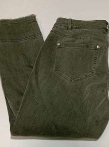 J. Jill Women’s Authentic Fit Cropped Fringe Hem Denim Jeans Olive Green Size 4