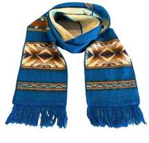 Women’s Earth Ragz blue Native Southwest print fringe wool scarf