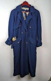 Braefair Vintage Blue Trench Coat Rain Jacket Front Tie Size Women's 4 + Scarf
