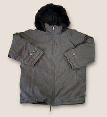 London Fog Down Fur Trim Hood Coat Charcoal Gray 2X Regular