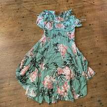 Abel the Label Australia green & pink flower ruffle S sundress