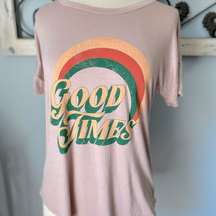 Rainbow Good Times Tee Taupe Blush Pink Small