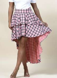 Coral plaid High Low skirt