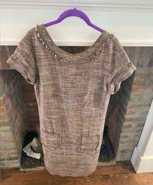 W by Worth Linen Blend Two Front Pocket Knee Length Dress Brown Tones size 4