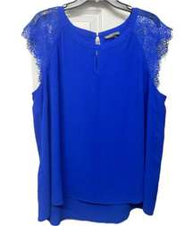 Brixon Ivy Women’s Plus Short Lace Cap Sleeve Blouse in Royal Blue- Size 3X