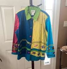 Women's The Quacker Factory 1X Blue/Yellow Beaded Fish jacket