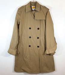NWT C & C California Tan Studded Ruffle sleeve Button up Trench Coat size L